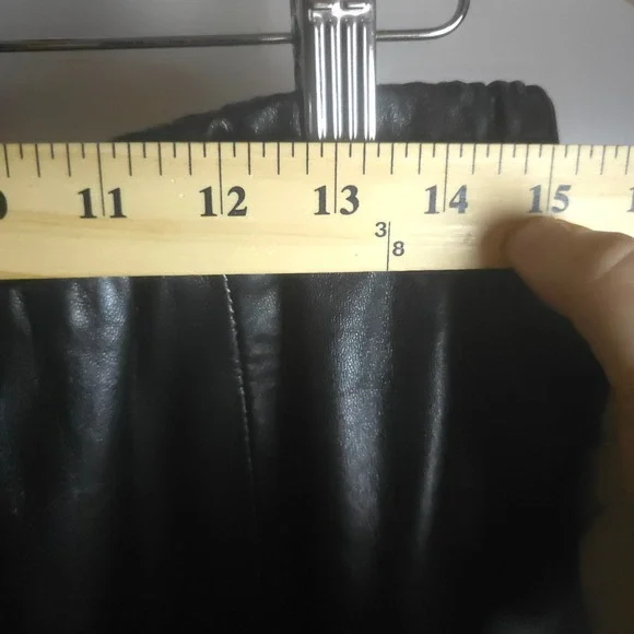 Bettina Vintage Black Genuine Leather Midi Skirt Elastic Waist Womens M US 8